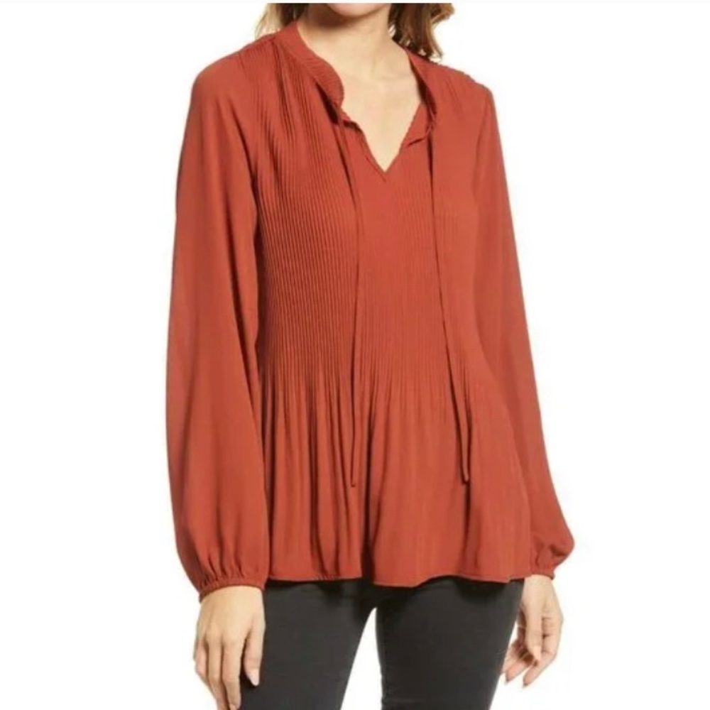 CHELSEA28 pleated red blouse XL new